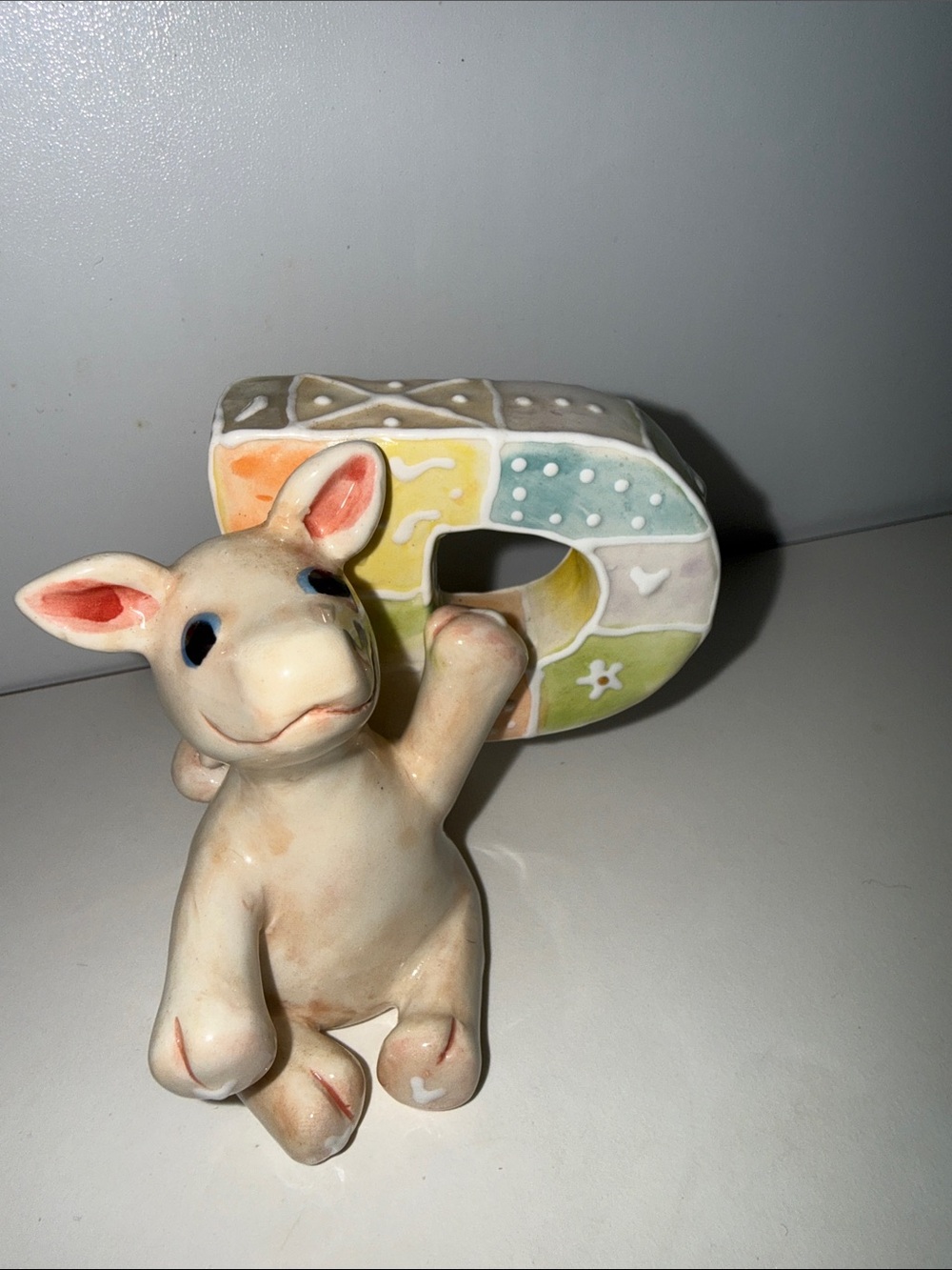 Pastel Patchwork “P” Ceramic KoKo Originals Pig Figurine - Vintage 2002